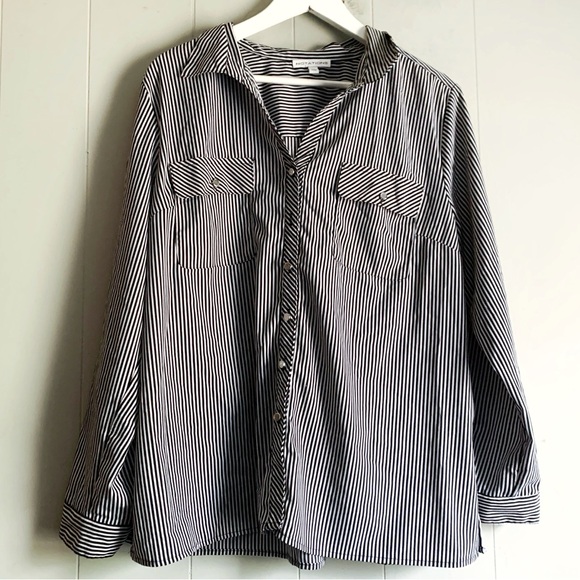 Notations Ladies B & W Striped Button Up Blouse XL - Picture 1 of 4